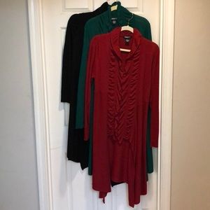 Set of 3 XL Long Sweaters Red, Green & Black